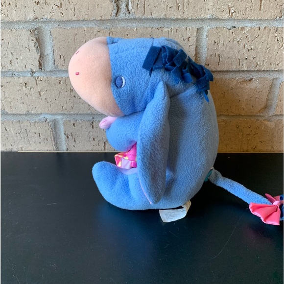Disney Fisher Price Baby Eeyore Plush Toy Rattle Satin Blanket Ears 2004 - Picture 2 of 13